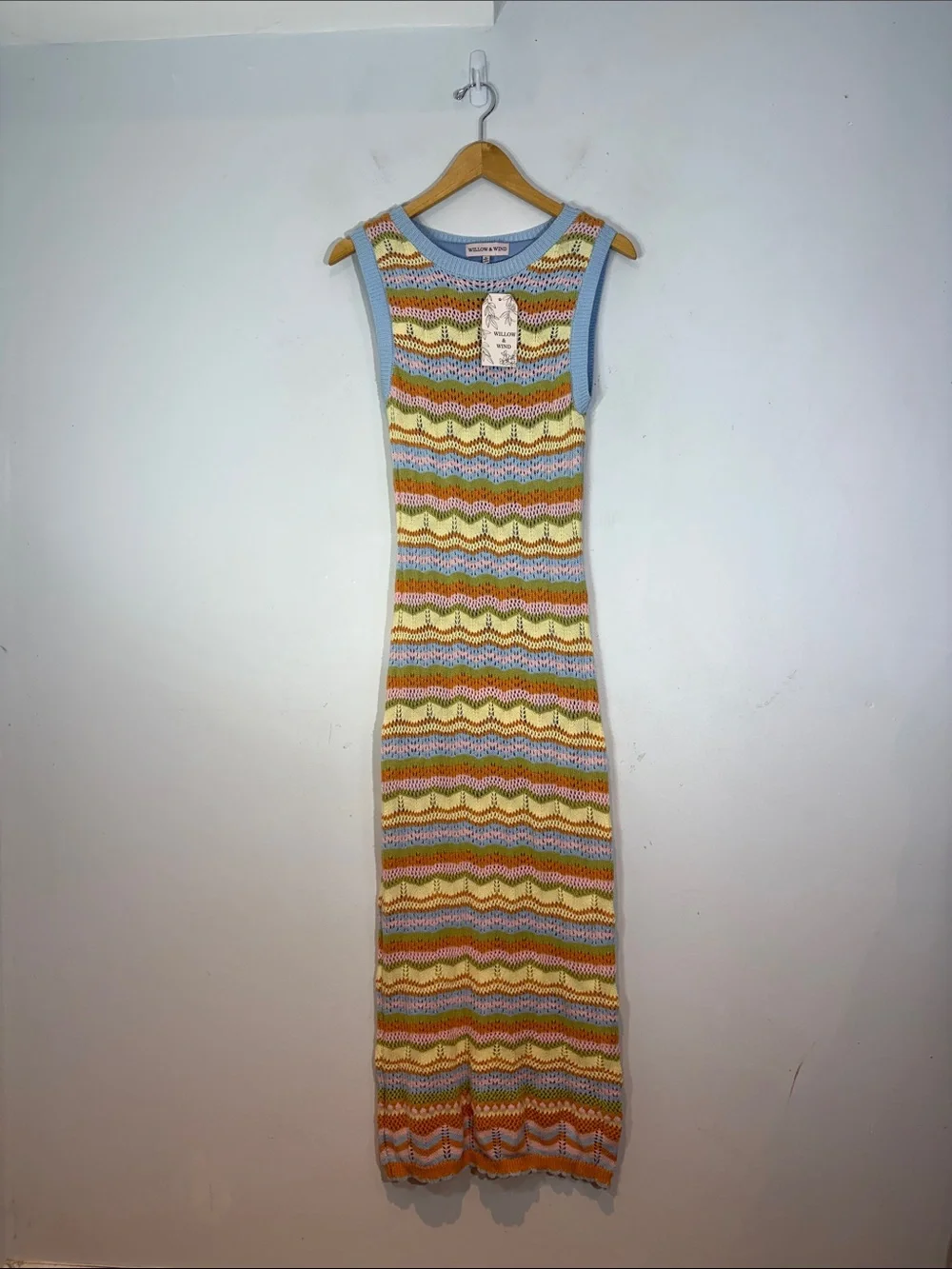 Willow & Wind Rainbow Chevron Crochet Knit Midi Dress NWT medium - Picture 1 of 12
